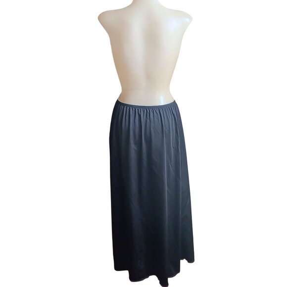 Vanity Fair Black Nylon Full Slip Skirt Large 34" Lace Trim Vintage 80's Glam - Picture 1 of 5